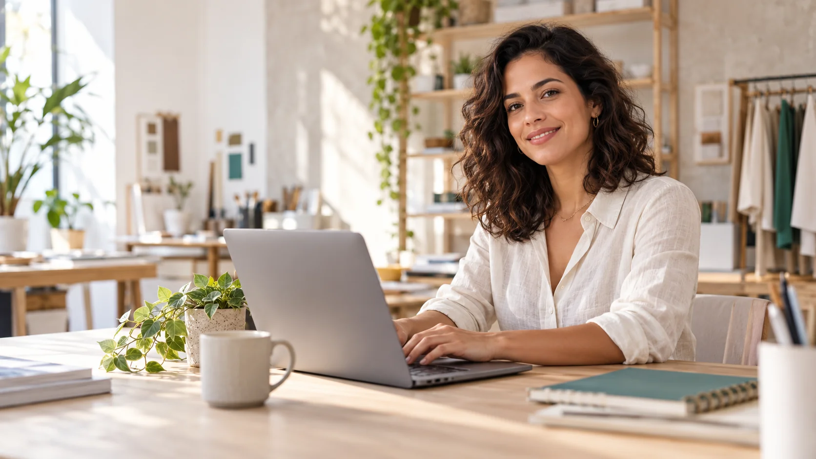 Empreendedora trabalhando em um ambiente profissional moderno